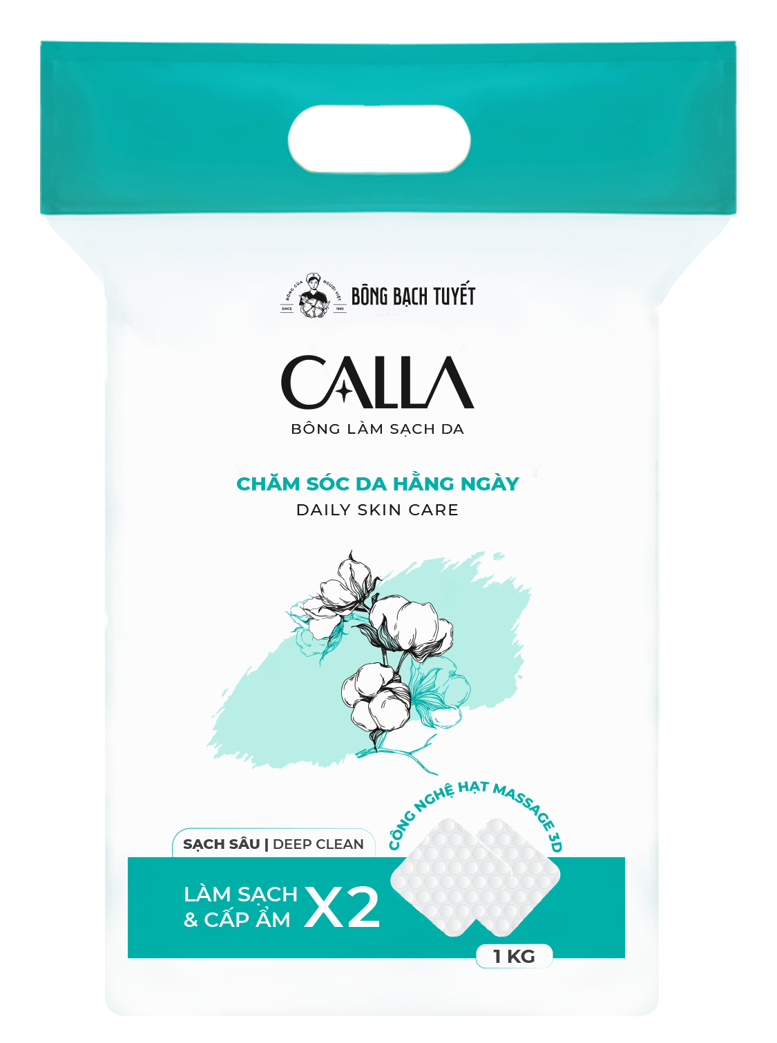 Bông Tẩy Trang Bạch Tuyết Hạt Massage Bông làm sạch da Calla Sạch Sâu - Gói 1kg