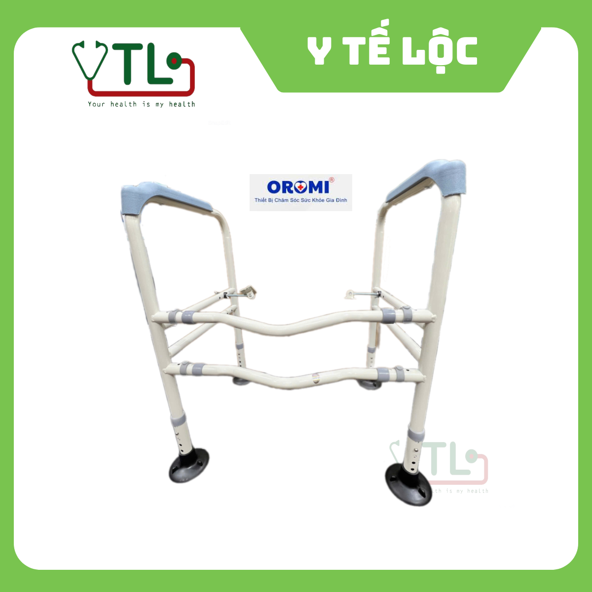 Khung tay vịn bồn cầu chống trượt ngã đế cốc hút mút chặt sàn , giá đỡ toilet khi người cao tuổi già yếu đi vệ sinh