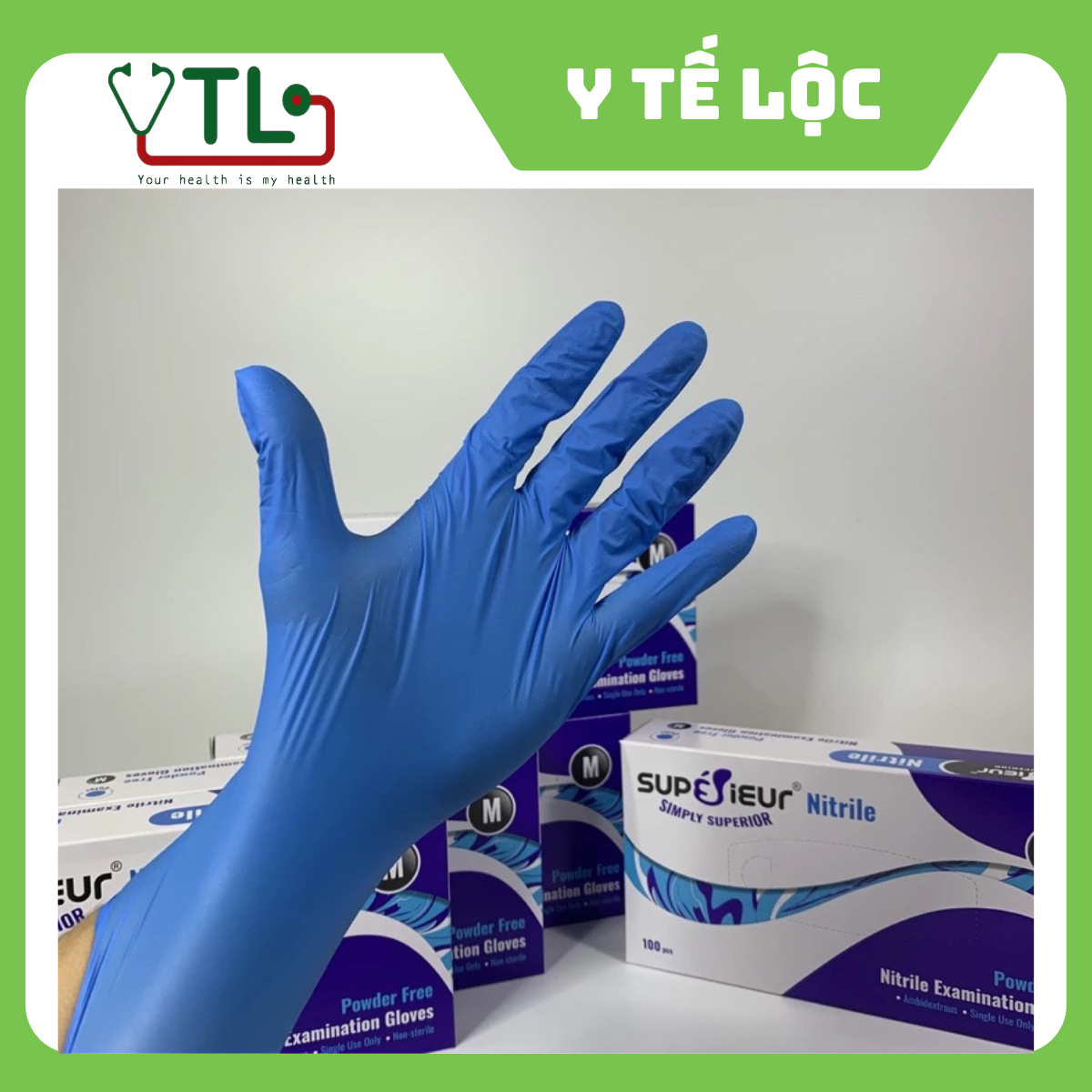 Găng Tay Superieur nitrile không bột hộp 100 cái màu xanh