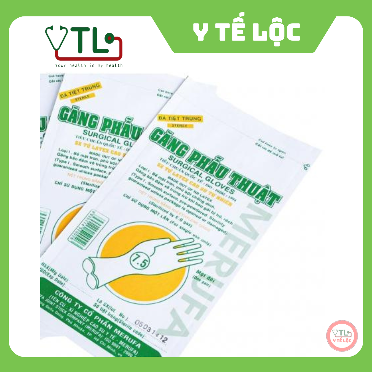 Găng Tay Y Tế Phẫu Thuật Surgical Gloves 7.5 Merufa