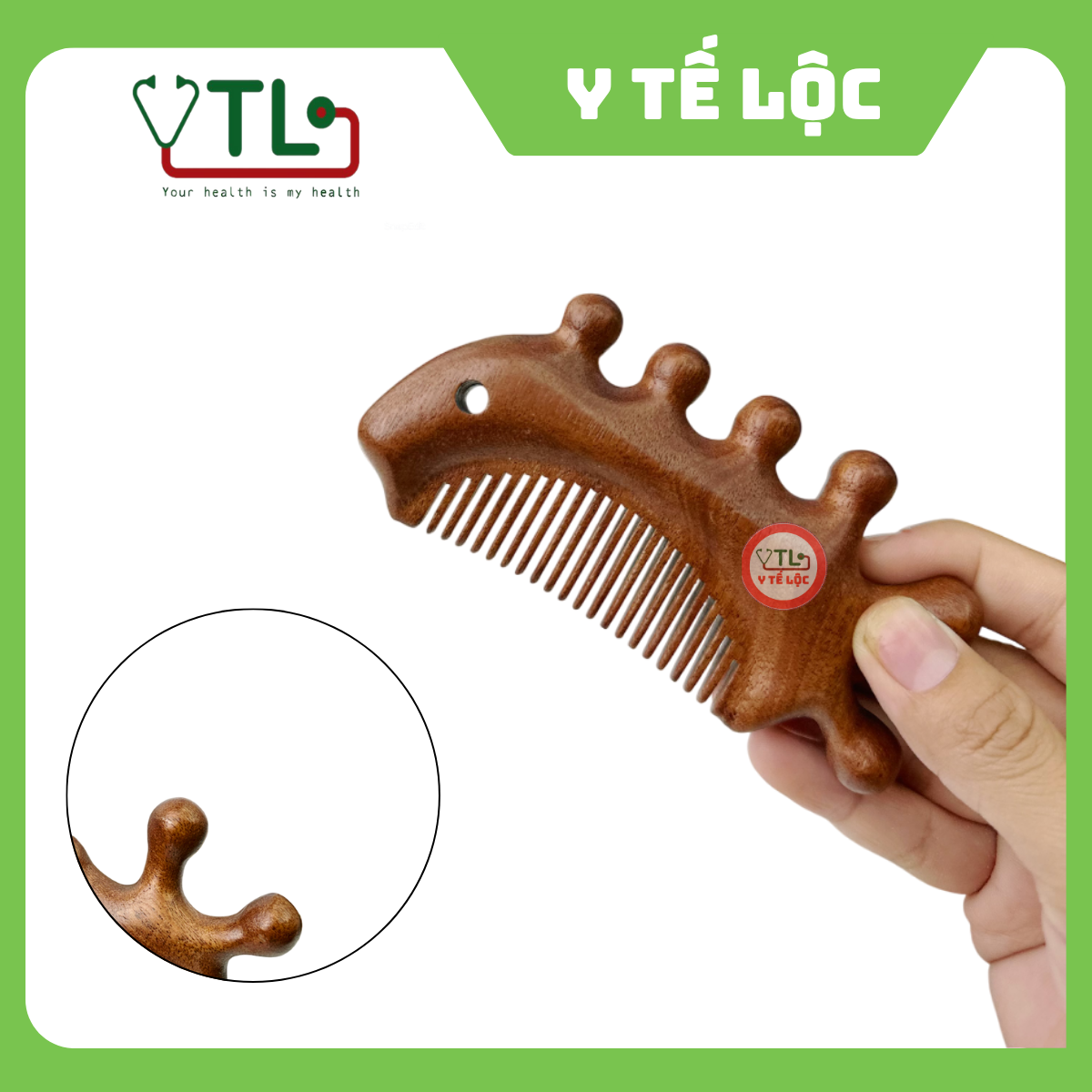 Lược CÁ gỗ massage 3 in 1, massage mặt, đầu, vai gáy giúp lưu thông khí huyết