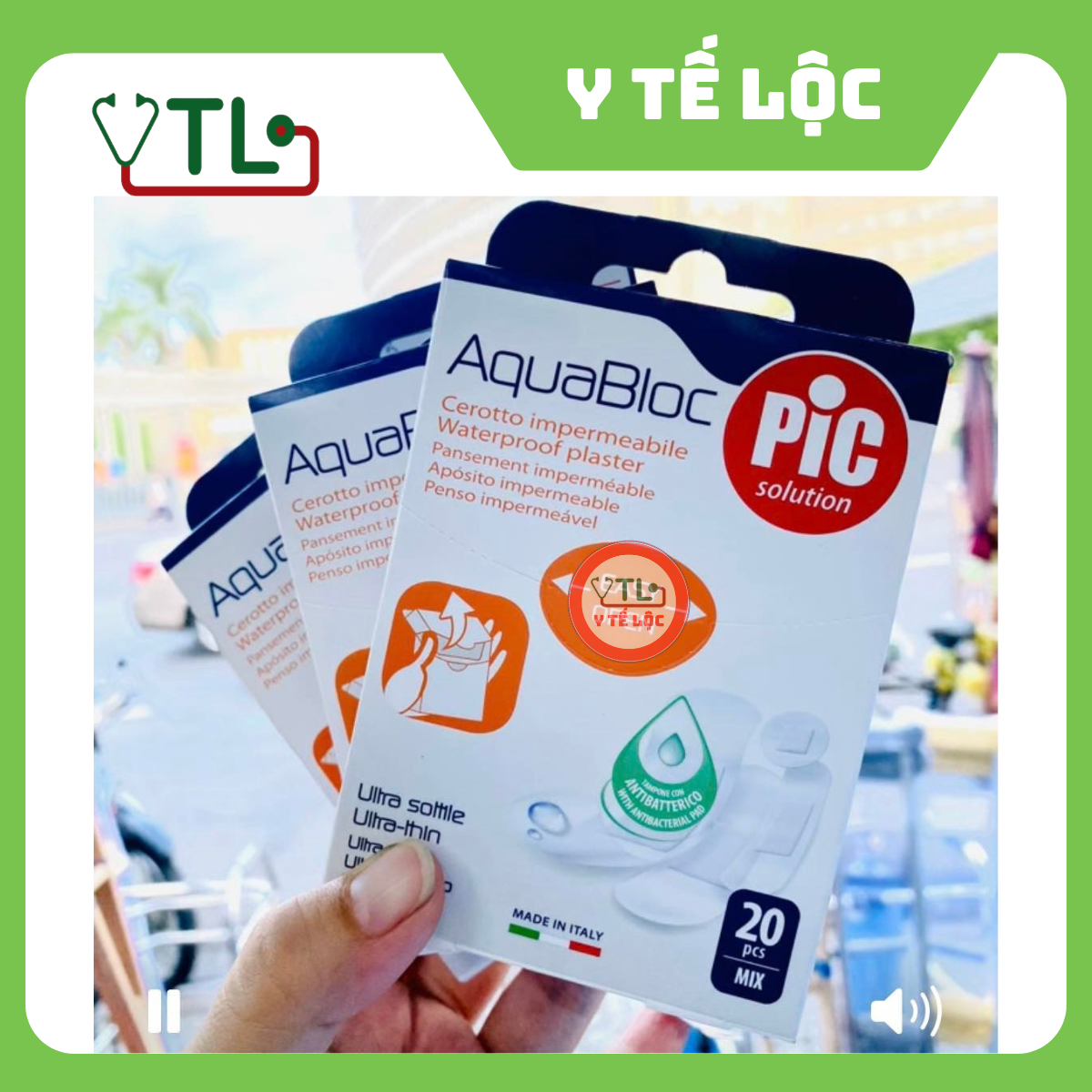 BĂNG CÁ NHÂN KHÁNG KHUẨN CHỐNG THẤM NƯỚC AQUABLOC ( THƯƠNG HIỆU PIC )