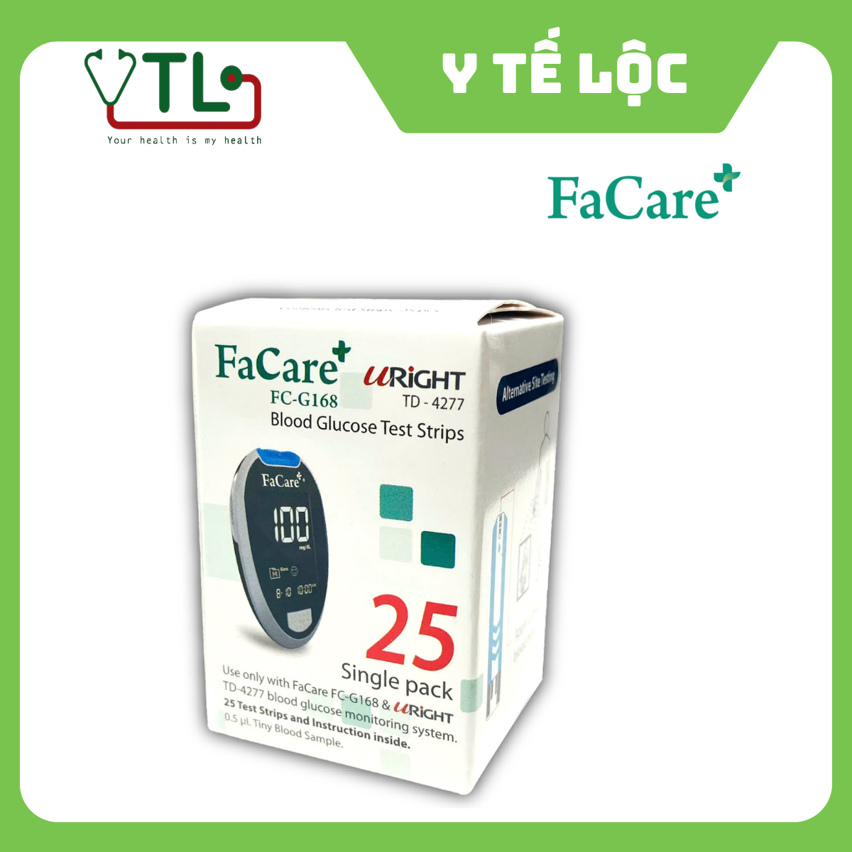 [Hộp 25 que] Que thử đường huyết FaCare FC - G168 - chỉ dành cho máy đường 1 chức năng