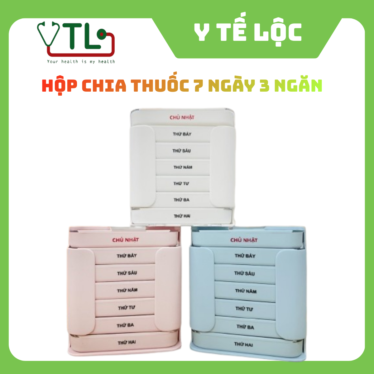 Hộp chia thuốc 7 ngày Vinasu VNS 275 (Trắng - Xám - Xanh)