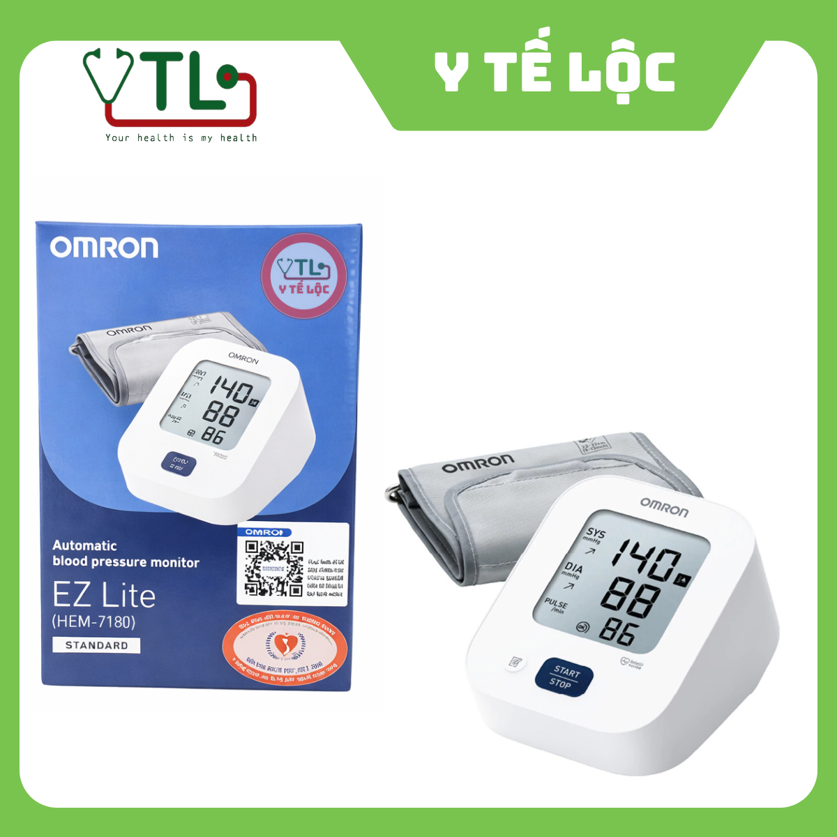 Máy Đo Huyết Áp Tự Động Omron EZ Lite HEM-7180 - Phát Hiện Nhịp Tim Bất Thường Chỉ Báo Tăng Huyết Áp
