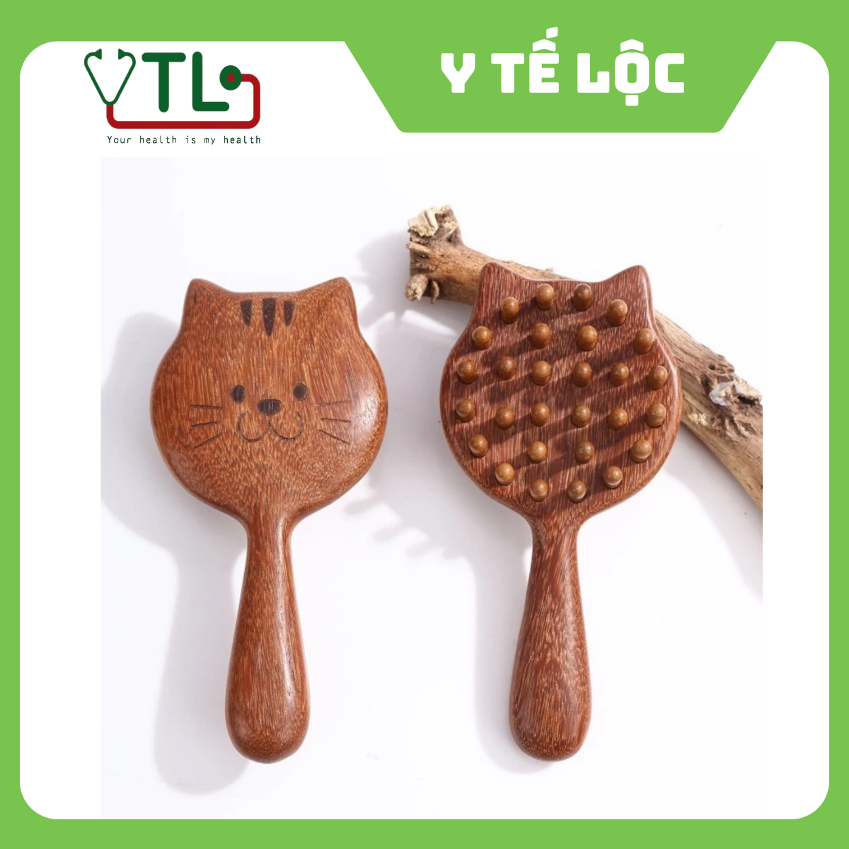 Lược Gỗ Đàn Hương Massage Da Đầu Hình Mèo 28 răng – Giúp thư giãn, Massage Da Đầu