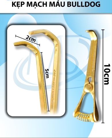 Kẹp mạch máu bulldog 10cmx1,5mm Cong Kẹp D-max 5cm D-min 2cm