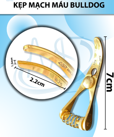 Kẹp mạch máu bulldog 7cm Cong, Dài 7cm kẹp D2,2 R1,5mm