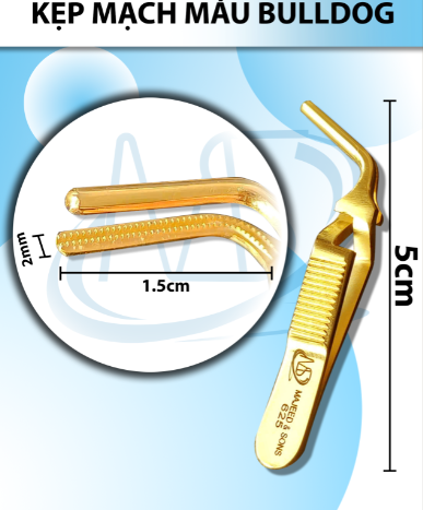 Kẹp mạch máu bulldog 5cmx2mm cong Dài 5cm kẹp 1,5cm rộng 2mm