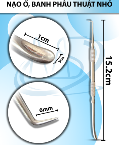 Nạo ổ, banh phẫu nhỏ Dài 15,2cm, đầu nạo d1xr0,5cm, Đầu banh nhọn d0,6cm