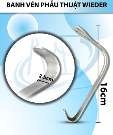 Banh vén phẫu thuật wieder Dài 16cm dài 13cm, móc 2,5cm, thân móc 1,4cm