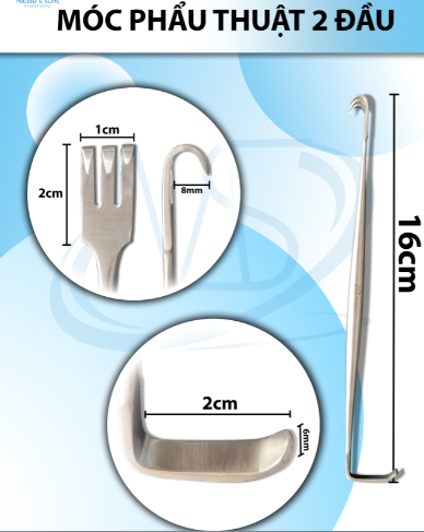 Móc phẫu thuật 16cm 2 đầu, (đầu móc D2cmx R1cm) ( đầu banh D2cmxR6mm)