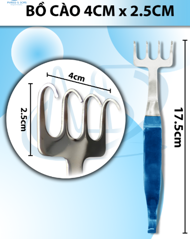 Bồ cào Dài 17,5cm, đầu móc r4xd2,5cm, độ cong móc 0,9cm