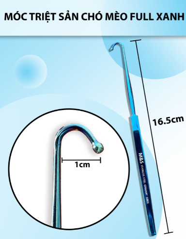 Móc triệt sản chó mèo 16,5cmx1cm , móc tử cung chó mèo full xanh