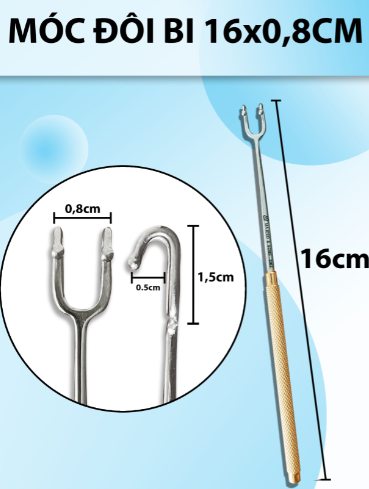Móc đôi bi 16x0,8cm , móc phẫu thuật, bồ cào vén mô