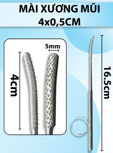 Mài xương mũi 16,5cm đầu mài 4cm x 0,5cm, Mài xương Gallaher Nasal Rasps