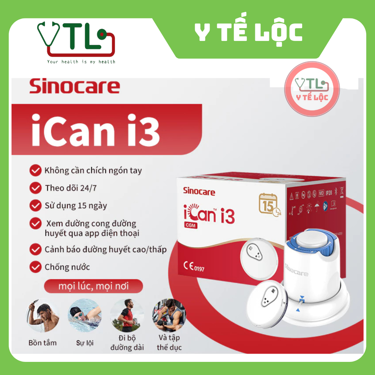 Máy đo đường huyết liên tục Sinocare iCan CGM, kiểm tra 15 ngày không cần chích ngón tay