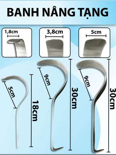 Banh nâng tạng, Deaver Retractor, Banh dấu hỏi, Banh Deaver 30cm x 3,8cm cong 9cm, 30cm x 5cm cong 9cm, 18cm x 1,8cm cong 5cm