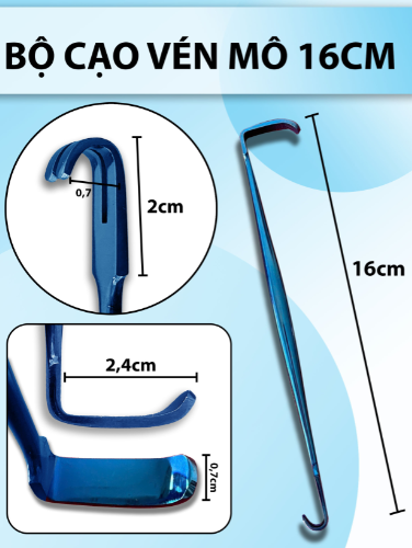 Banh vết mổ 16cm tích hợp móc đôi 0,7cm, bồ cào vén mô, móc phẫu thuật mũi