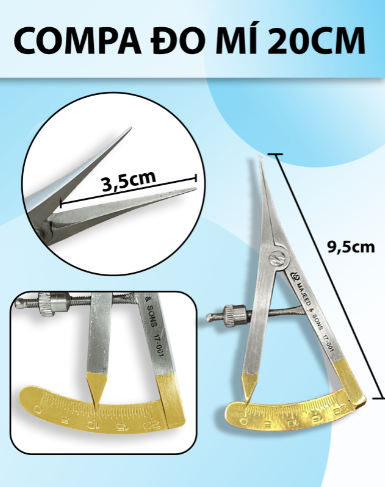 Thước đo mí 20cm thẳng, compa đo mí