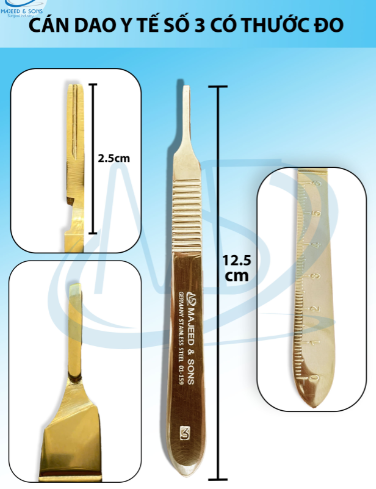 Cán dao y tế số 3 có thước đo, cán dao phẫu thẩm mỹ, tháo lắp dễ dàng
