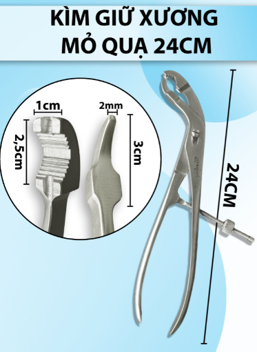 Kìm giữ xương mỏ quạ, kìm giữ xương Verbrugge 24cm Đầu to ngang 1x2,5cm đầu nhỏ 2mmx3cm