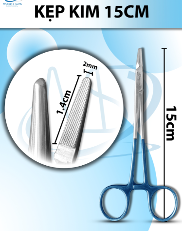 kẹp kim 15cm, đầu nhỏ D1.5cm R2mm Cán xanh, kìm mang kim có tips TC không tuột chỉ, khóa nhẹ thay