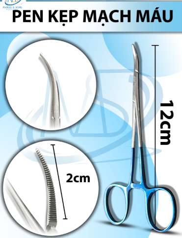 Pen 12,5cm kẹp mạch máu, đầu nhỏ thân nhỏ Lưỡi kẹp 2cm 12cm (cán vàng)