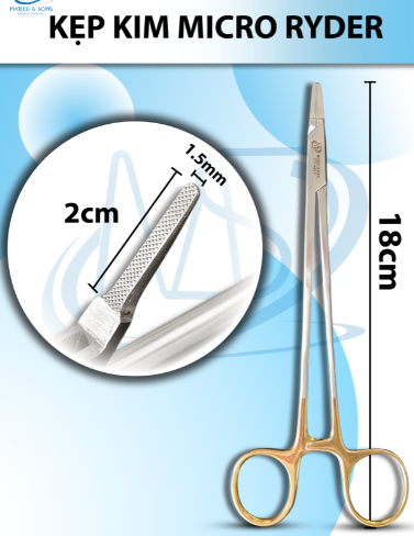 Kẹp kim Micro Ryder Dài 18cm, lưỡi kẹp 2cm rộng 1,5mm