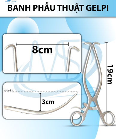 Banh Phẫu thuật Gelpi 19cm R-max 8,1cm độ cong cách mặt phẳng 3cm móc tù