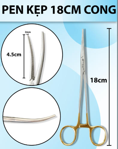 Pen kẹp 18cm cong, kẹp forceps 18cm cong, pen y tế