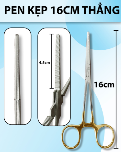 Pen kẹp 16cm thẳng, pen y tế, kẹp bông gạc