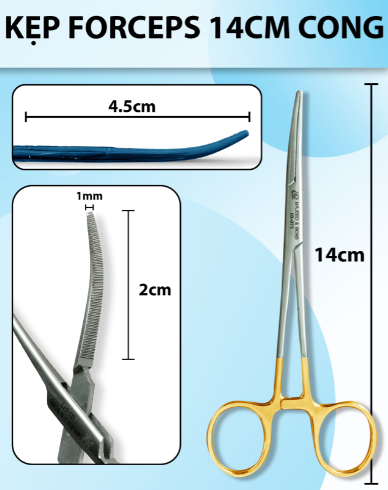Pen kẹp 14cm cong đầu to kẹp khoẻ, kẹp forceps 14cm, pen kẹp bông gạc