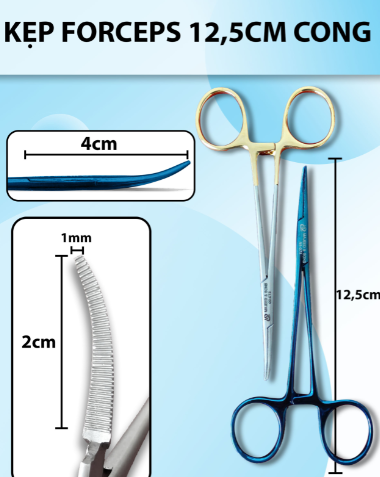 Pen kẹp 12,5cm cong kẹp khoẻ, kẹp forceps 12,5cm, pen kẹp bông gạc