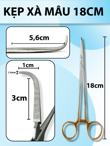 Kẹp xà mâu 18cm, pen kẹp cong 90 độ 18cm cán vàng bấm nhẹ tay