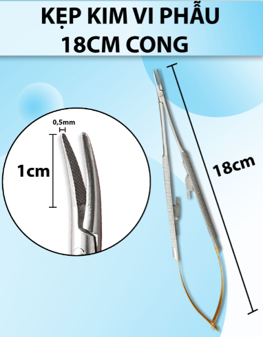 Kẹp kim vi phẫu 18cm cong, kẹp kim micro đầu siêu nhỏ