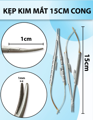 Kẹp kim mắt 15cm cong, kẹp kim lá, pen kẹp kim vi phẫu