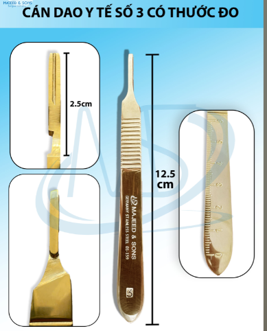 Cán dao y tế số 3 có thước đo, cán dao phẫu thẩm mỹ, tháo lắp dễ dàng.