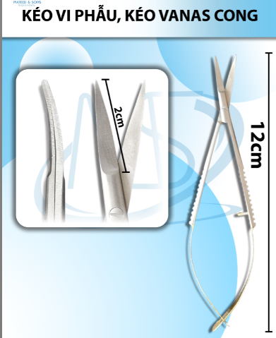 Kéo vi phẫu, kéo vanas 12cm cong