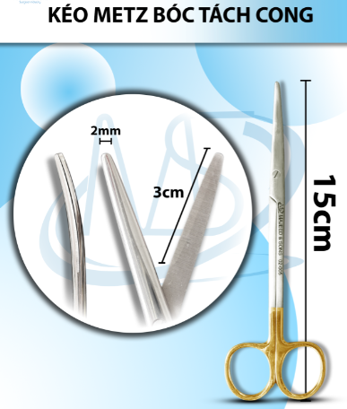 Kéo metz bóc tách 15cm cong TC lưỡi kéo 3cm rộng 2mm