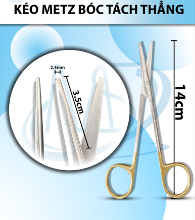 Kéo metz bóc tách 14cm thẳng TC lưỡi 3,5cm