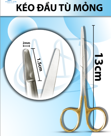 Kéo đầu tù mỏng 13cm Lưỡi kéo D1,5 R2mm xanh