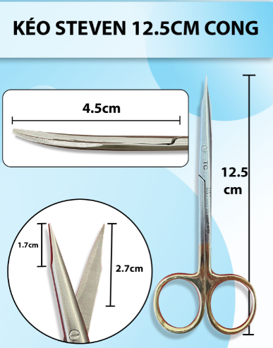 Kéo Steven 12,5cm cong, kéo cá mập, kéo phẫu mũi