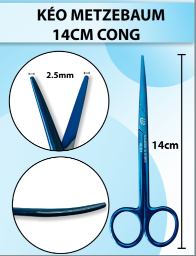 Kéo metzenbaum 14cm cong, kéo phẫu thuật bóc tách mô dày, kéo tù đầu to khoẻ