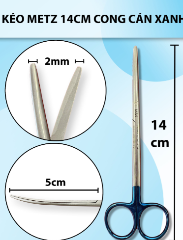 Kéo metz 14cm cong cán xanh, kéo bóc tách cong