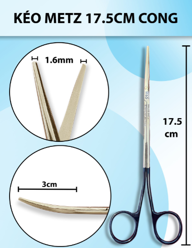 Kéo metz 17.5cm cong, kéo metz 18cm supercut, kéo bóc tách đầu nhỏ, cán đen