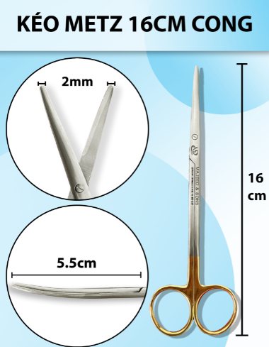 Kéo metz 16cm cong, kéo đầu to thân dày cắt khoẻ, kéo bóc tách gân cơ