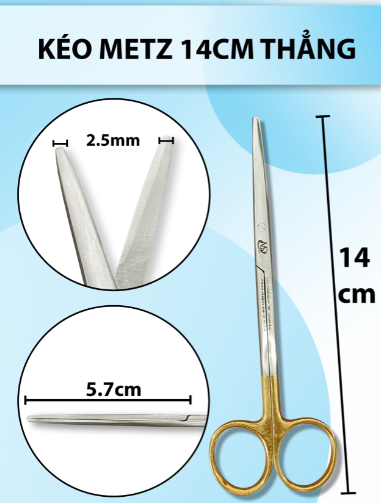 Kéo metz 14cm thẳng, kéo đầu to thân dày cắt khoẻ, kéo bóc tách gân cơ