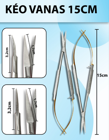Kéo lá vanas 15cm, kéo vi phẫu ( thẳng, cong)