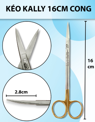 Kéo Kally 16cm cong, kéo 16cm cong, kéo y tế cong cắt bén không rít